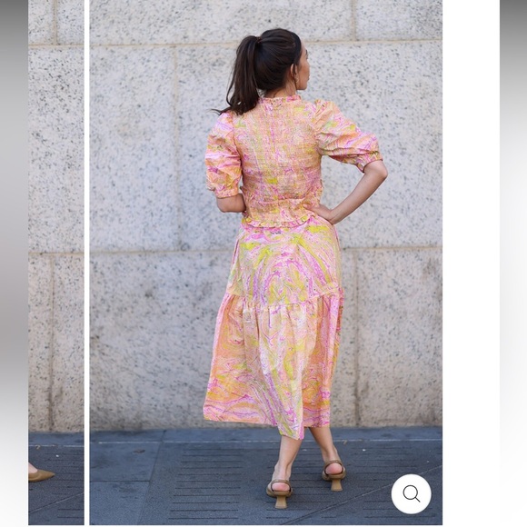 Jessie Zhao Astrid Marble Smocked Midi Dress - Picture 7 of 9